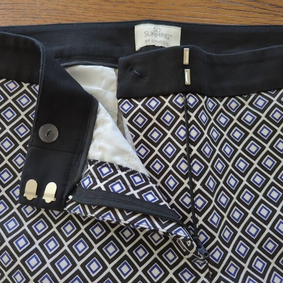 So Slimming By Chico's black, blue and white Women's ankle pants sz 2.5 sz 14 - Picture 6 of 16